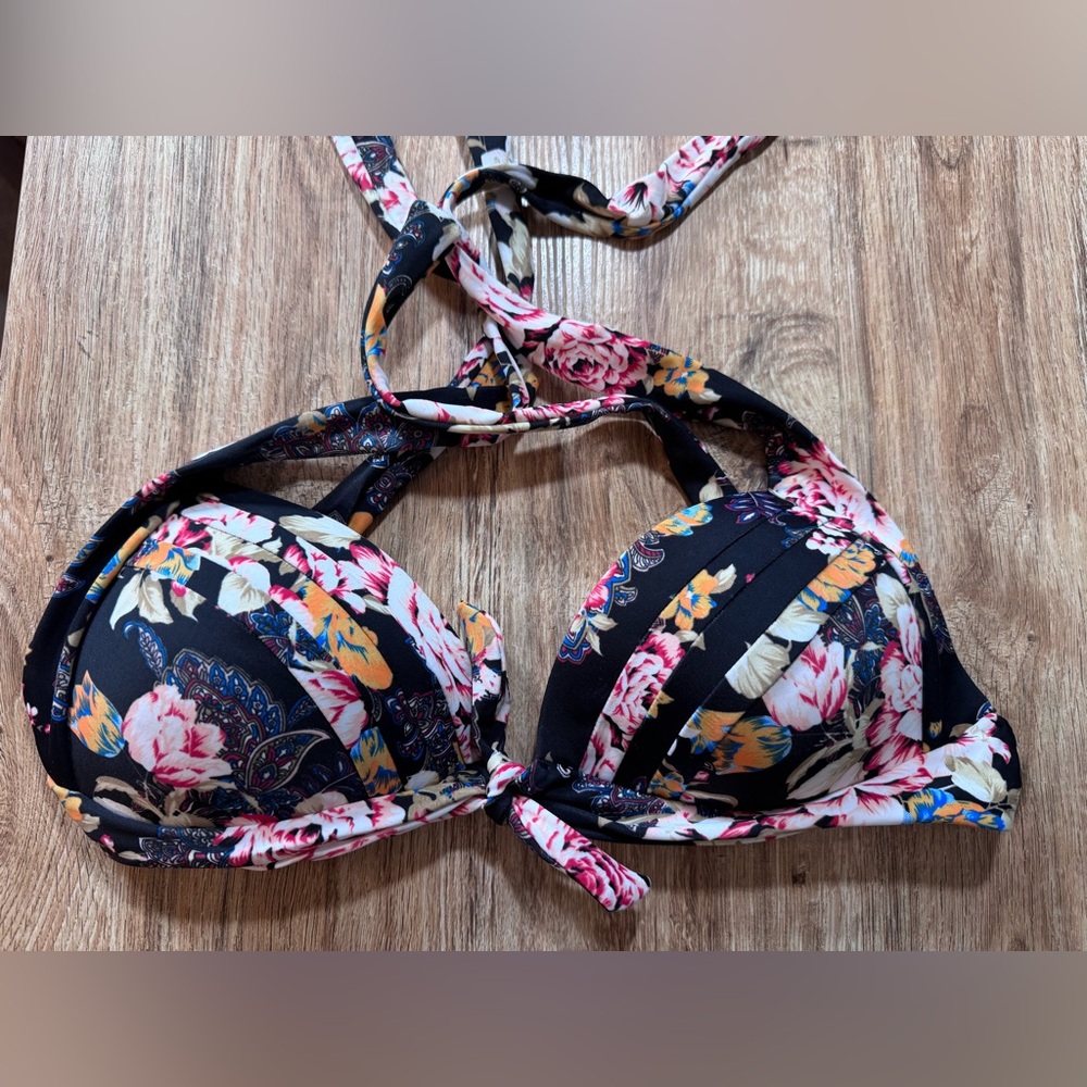 Floral Black Bikini Top